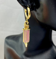 Gold Medical Syringe Charm Earrings, Injection Syringe Phlebotomy Phlebotomist Earrings, Graduation Gift, N2975A