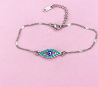 Evil Eye Bracelet, Silver Blue Evil Eye Bracelet, Protective Jewelry, Mother's Day Gift, N1309