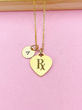 Rx Heart Charm Gold Necklace, Silver Option, D464