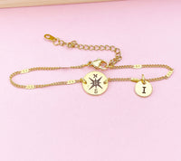 Gold Compass Bracelet, Graduation Gift, D454