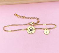 Gold Compass Bracelet, Graduation Gift, D454