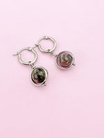 Silver Rhodonite Earrings, Natural Gemstone Jewelry N3968A