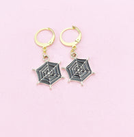 Halloween Earrings, Black Spider Web Earrings, N2991