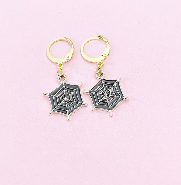Halloween Earrings, Black Spider Web Earrings, N2991