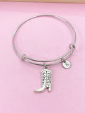 Silver Cowboy Boot Charm Bracelet, Initial Bangle