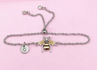 Silver Bee Bracelet, Beautiful Brown Bee Charm, Bolo Bracelets option, Personized Initial Bracelet, N4972A