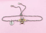 Silver Bee Bracelet, Beautiful Brown Bee Charm, Bolo Bracelets option, Personized Initial Bracelet, N4972A