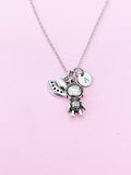 Silver Astronaut Charm Necklace, Personalized Initial, Space Jewelry