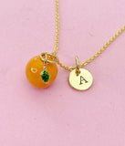 Gold Orange Charm Necklace Fruits Foodie Jewelry Gift, Birthday Gifts, Personalized Customized Gifts, N5161