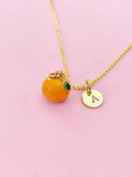 Gold Orange Charm Necklace Fruits Foodie Jewelry Gift, Birthday Gifts, Personalized Customized Gifts, N5161