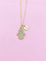 Gold Hamsa Hand with Evil Eye Charm Necklace, N5688