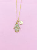 Gold Hamsa Hand with Evil Eye Charm Necklace, N5688