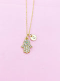 Gold Hamsa Hand with Evil Eye Charm Necklace, N5688