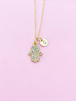 Gold Hamsa Hand with Evil Eye Charm Necklace, N5688