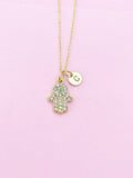 Gold Hamsa Hand with Evil Eye Charm Necklace, N5688