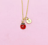 Gold Ladybug Charm Necklace, Initial Pendant, Christmas Gift
