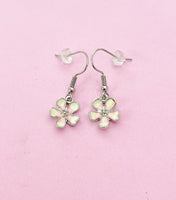 Japanese Cherry Blossom Earrings, Pink White Flower Blossom, Silver Earrings, N3011