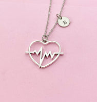 Silver Heartbeat Charm Necklace, Gifts for Medical School Emergency Medical Technician Paramedic EMT, N1995