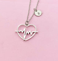 Silver Heartbeat Charm Necklace, Gifts for Medical School Emergency Medical Technician Paramedic EMT, N1995