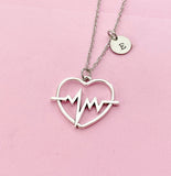 Silver Heartbeat Charm Necklace, Gifts for Medical School Emergency Medical Technician Paramedic EMT, N1995