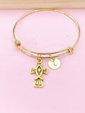 Gold Crucifix Cross Jesus Fish Charm Bracelet, N4595