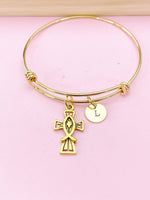Gold Crucifix Cross Jesus Fish Charm Bracelet, N4595