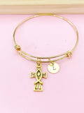 Gold Crucifix Cross Jesus Fish Charm Bracelet, N4595