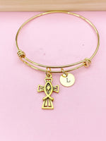 Gold Crucifix Cross Jesus Fish Charm Bracelet, N4595