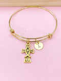 Gold Crucifix Cross Jesus Fish Charm Bracelet, N1703A