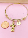 Gold Crucifix Cross Jesus Fish Charm Bracelet, N4595
