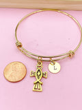 Gold Crucifix Cross Jesus Fish Charm Bracelet, N1703A
