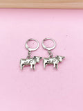 Silver Cow Dangle Earrings, Stainless Steel Hooks