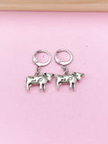 Silver Cow Dangle Earrings, Stainless Steel Hooks