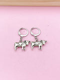 Silver Cow Charm Earrings, Hoop or Stud or Dangle Earrings in Option, N3335