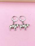 Silver Cow Dangle Earrings, Stainless Steel Hooks
