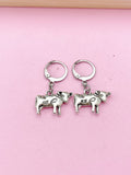 Silver Cow Charm Earrings, Hoop or Stud or Dangle Earrings in Option, N3335