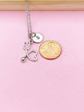 Stethoscope Heart Necklace, Initial Charm, Doctor Gift