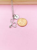 Stethoscope Heart Necklace, Initial Charm, Doctor Gift