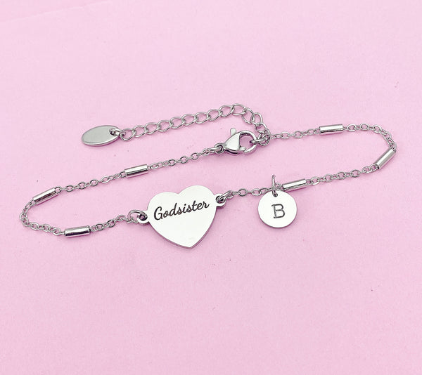 Silver Godsister Gifts, Gold Godsister Bracelet, Heart, Godsister Jewelry, Mother's Day Gift, Godsister Sister Gifts, D455A