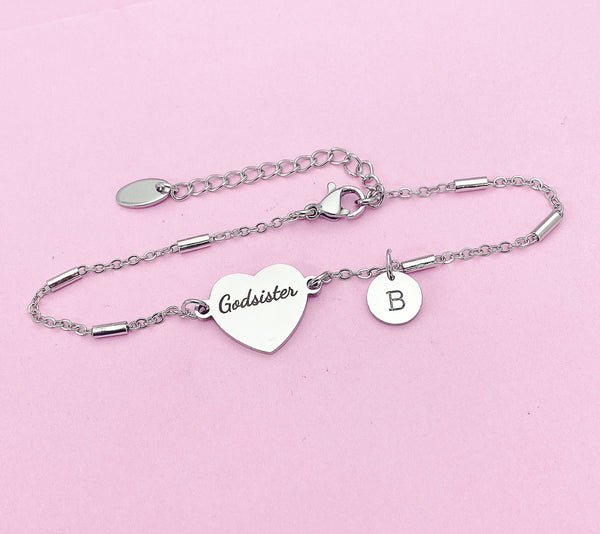 Silver Godsister Gifts, Gold Godsister Bracelet, Heart, Godsister Jewelry, Mother's Day Gift, Godsister Sister Gifts, D455A