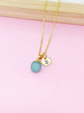Green Jade Necklace, Personalized Initial Charm,