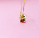 Gold Pomegranate Necklace, Cubic Zirconia, Initial Charm