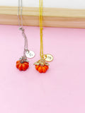 Gold or Silver Orange Pumpkin Necklace Fall Gifts, N1790C