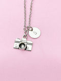 Silver Camera Necklace, Personalized Initial Charm, Photographer Gift, N46S