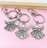 Guardian Angel Keychain, Initial Charm, Memorial Gift