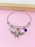 Silver Bee Charm Bracelet, Personalized Initial, N2793