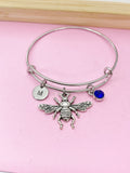 Silver Bee Charm Bracelet, Personalized Initial, N2793