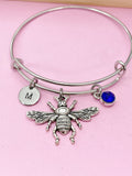 Silver Bee Charm Bracelet, Personalized Initial, N2793