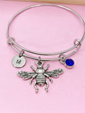 Silver Bee Charm Bracelet, Personalized Initial, N2793