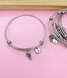 Grape Charm Bangle Bracelet, Wine Lover Gift, Personalized Initial